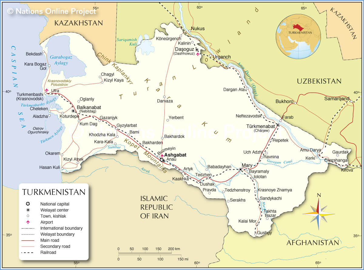 politisch karte von turkmenistan